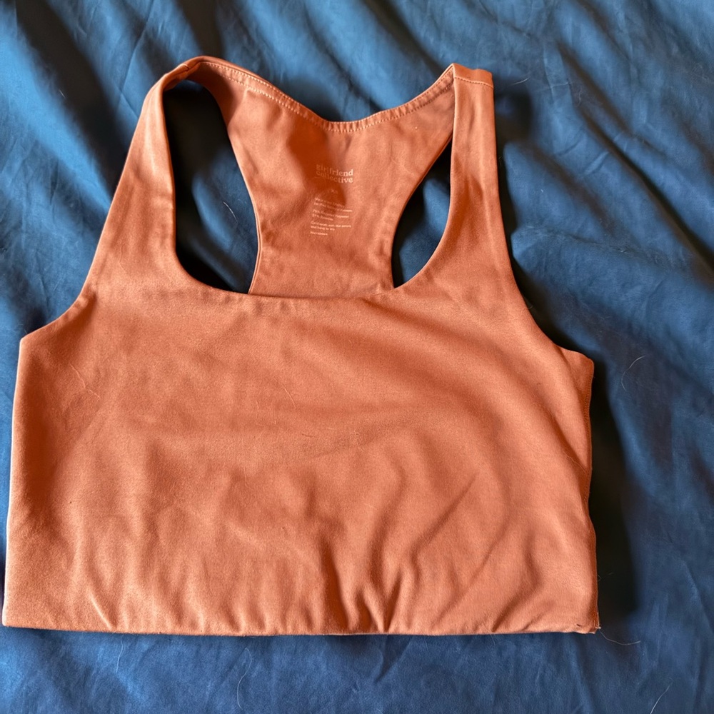 girlfriend collective paloma dusty rose racer back sports bra